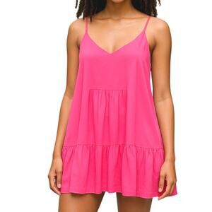 Vintage Y2K Babydoll Ruffle Long Tank Top Womens M Pink Peplum Feminine Pinkcore